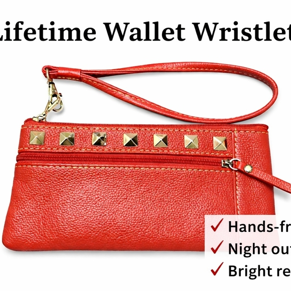 Lifetime Handbags - Red Studded Wristlet Clutch
